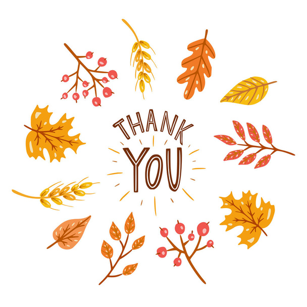 Thank you. Round frame with autumn leaves. - Vector, Image