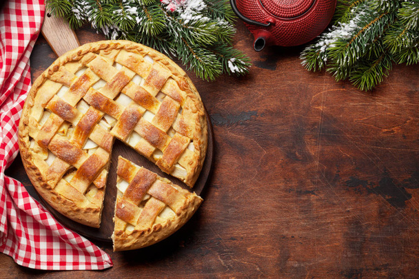 Christmas holiday greeting card with apple pie - Photo, Image