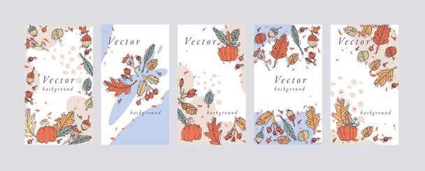 Vector set design colorful templates backgrounds - social media story wallpapers. Autumn sale, social media promotional content with falls elements. - Vecteur, image