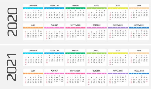 Calendario 2020 e modello 2021. 12 mesi. includere evento vacanza
 - Vettoriali, immagini
