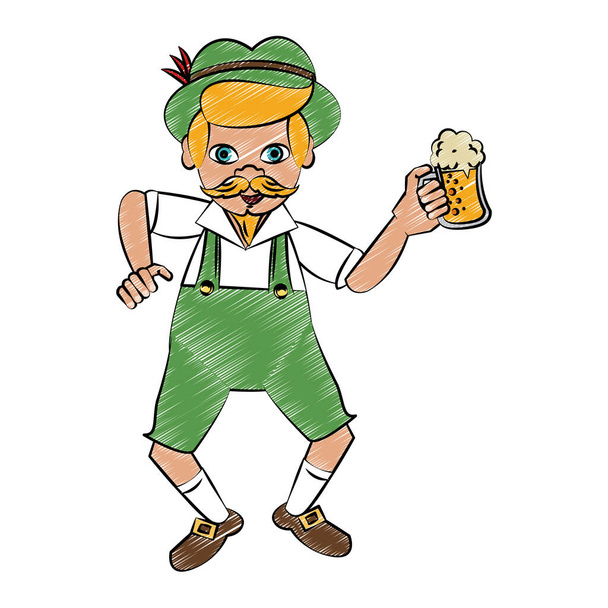 Bavarian drinking beer scribble - Vektor, Bild