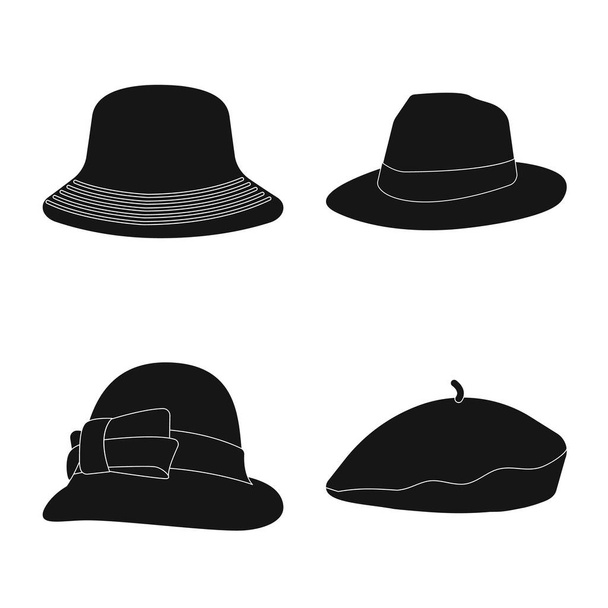 Vector design of headgear and cap symbol. Set of headgear and accessory stock symbol for web. - Vetor, Imagem