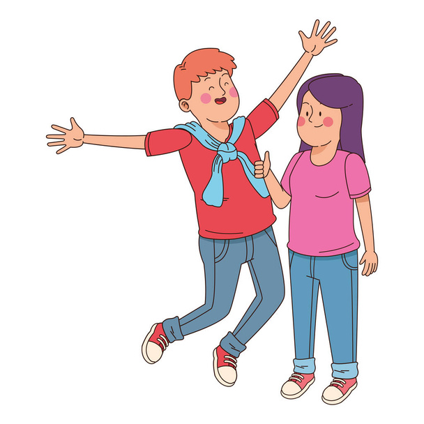 Adolescentes amigos sorrindo e se divertindo desenho animado
 - Vetor, Imagem