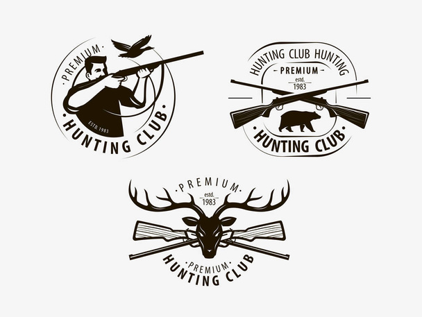Мисливський клуб поставив етикетки. Логотип полювання, значок. Векторні ілюстрації
 - Вектор, зображення