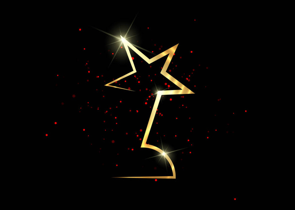 gold star award concept, vector isolated on black background and red glittering  - Wektor, obraz