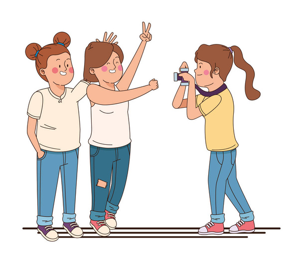 Teenagers friends smiling and having fun - Vector, Image
