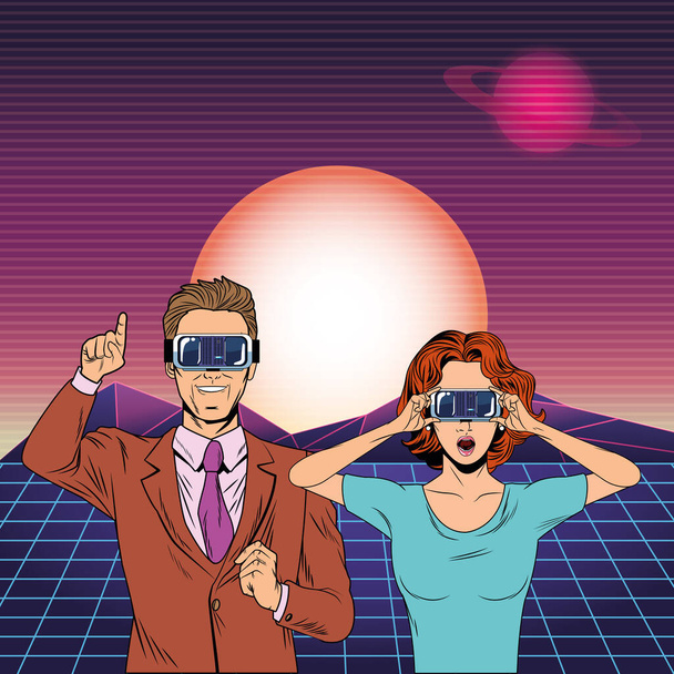 couple with virtual reality headset - Vector, Image