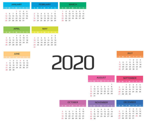 Kalenteri 2020 ja 2021 malli. 12 kuukautta. sisältää loma tapahtuma
 - Vektori, kuva
