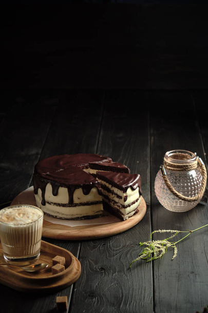 Chocolate cake with butter cream . catering menu - Photo, Image