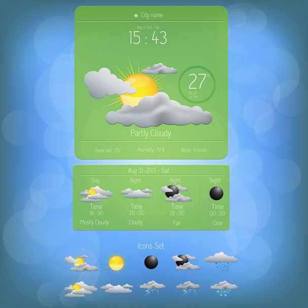 Weather widget template. Vector - Вектор,изображение