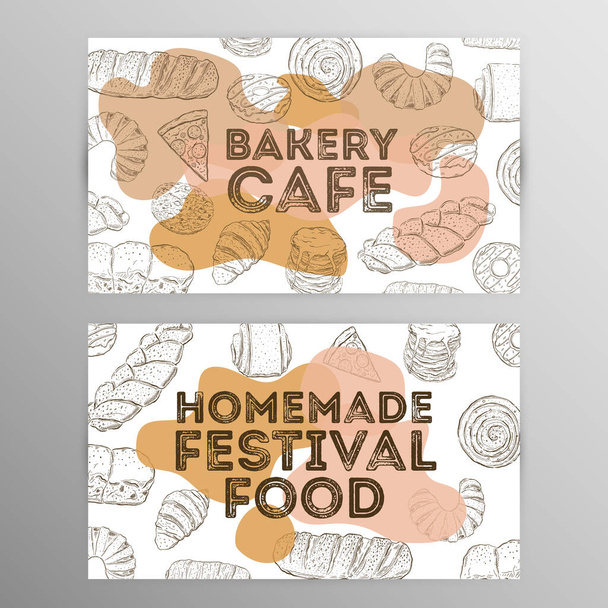 Designset Bäckerei Cafe.Restaurant Broschüre, flyer.hand gezeichnet grap - Vektor, Bild