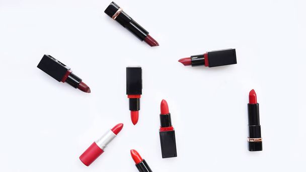 Set of color lipsticks isolated on white background - Photo, image