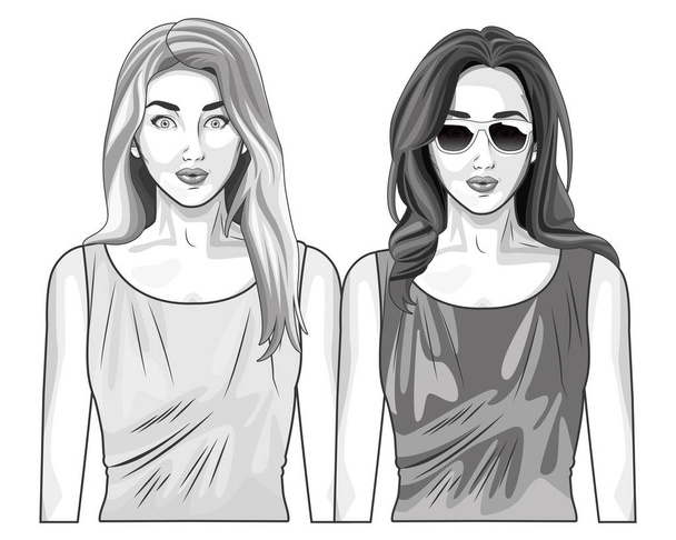 Pop art naisten malleja hymyilevä sarjakuva musta ja valkoinen
 - Vektori, kuva