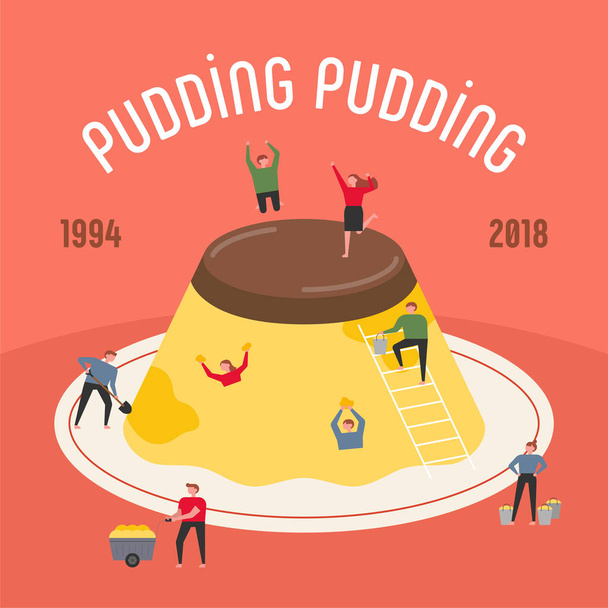 Les petits s'amusent autour d'un énorme pudding. illustration vectorielle minimale de style design plat
. - Vecteur, image