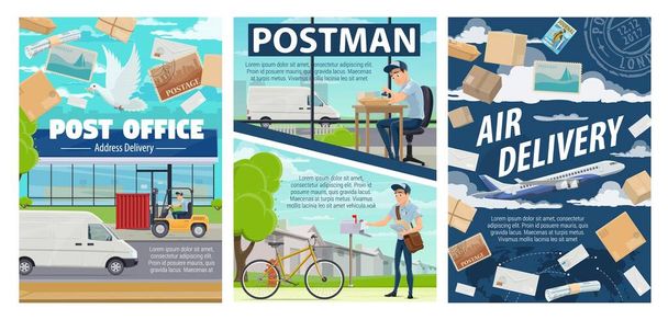 Postmen, post office and parcels. Mail delivery - Vector, Image