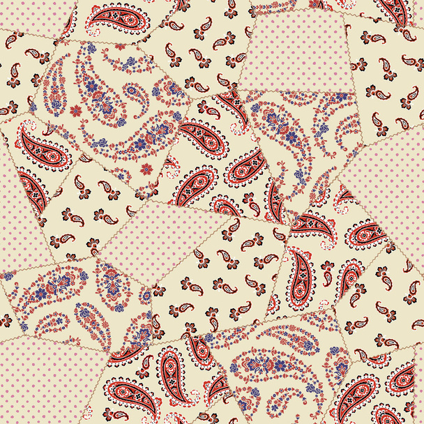 Beautiful paisley design patchwork pattern material, - Vetor, Imagem