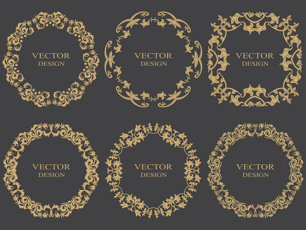 Set of gold vintage frames. - Vektor, Bild
