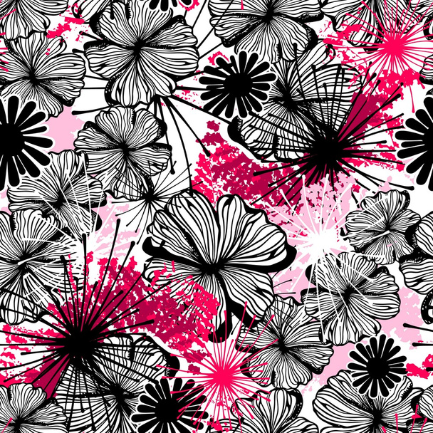Doodle seamless flower ink pattern - Vektor, kép