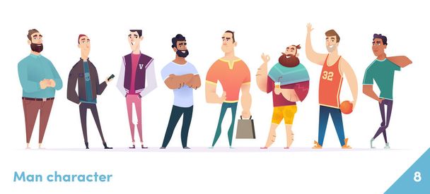 People character design collection. Males or manegers stand together. Young professional males poses. - Vector, Image
