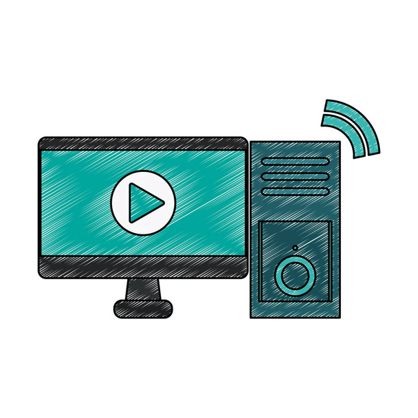 Video player on computer scribble - Vector, Image