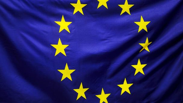 Detailní záběr vlnité vlajka Evropské unie - Fotografie, Obrázek