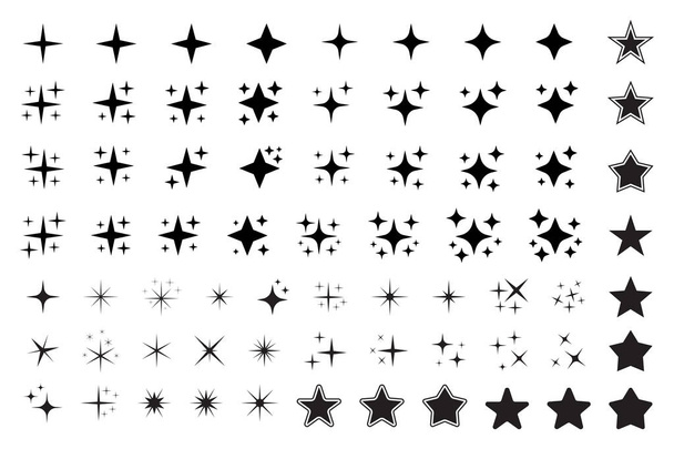Set of different beautiful star and sparkle shapes vector, collection - Vector, Image