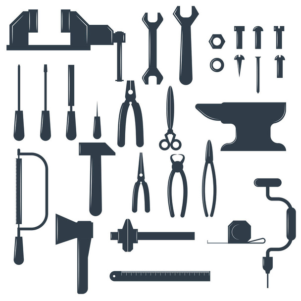 Set of locksmith tools isolated on white background big collection of hand tools items - Vector, Image