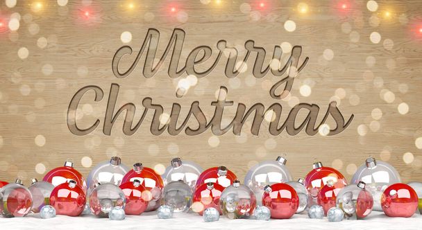 Різдвяна листівка привітання з різьбленим деревом та прикрасами 3D ren
 - Фото, зображення