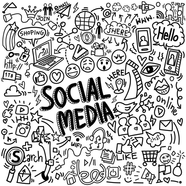 vector of objects and symbols on social media element, doodles sketch illustration - Vector, Image