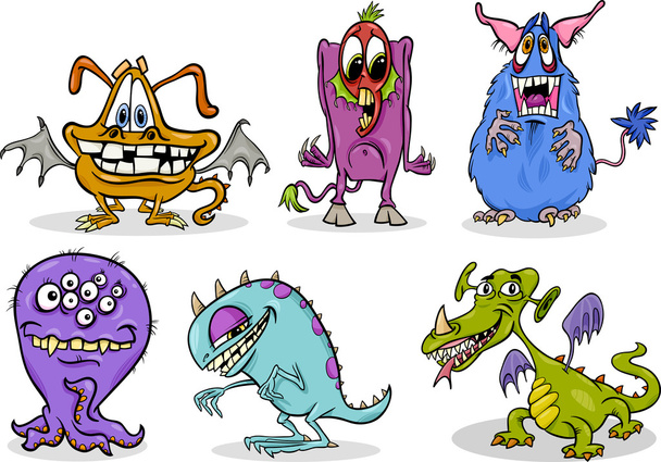 cartoon monsters illustration set - Vektör, Görsel