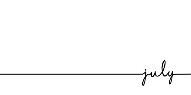 Juli - fortlaufend eine schwarze Linie mit Wort. minimalistische Zeichnung der Phrasenillustration - Vektor, Bild
