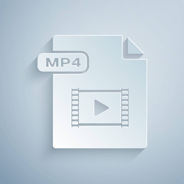 Papier gesneden MP4-bestand document. Download MP4 knop icoon geïsoleerd op grijze achtergrond. MP4-bestand symbool. Papier kunststijl. Vector illustratie - Vector, afbeelding