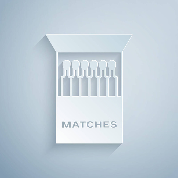 Paper cut Open matchbox and matches icon isolated on grey background. Paper art style. Vector Illustration - Vector, Image