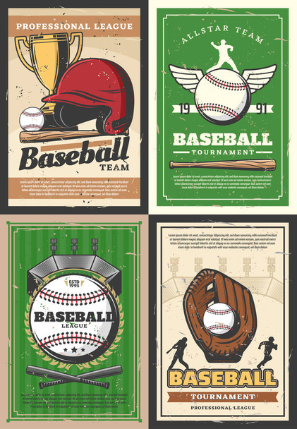 Baseball gracz, piłka sportowa, bat i puchar trofeum - Wektor, obraz