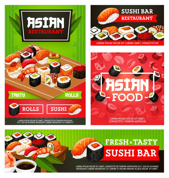 Sushi rolls, nigiri, maki. Japane restaurant menu - Vector, Image
