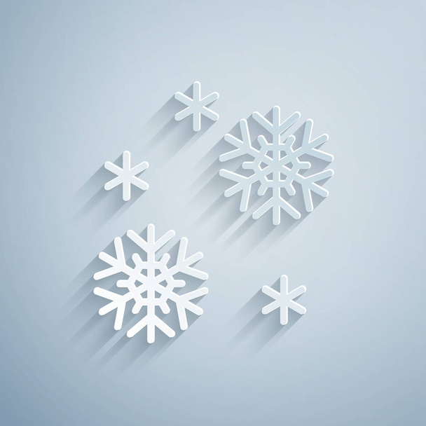 ペーパーカットグレーの背景に隔離された雪のアイコン。紙のアートスタイル。ベクターイラスト - ベクター画像