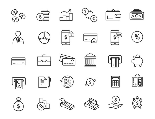 Conjunto de iconos bancarios lineales. Iconos de Finanzas en diseño simple. Ilustración vectorial
 - Vector, Imagen