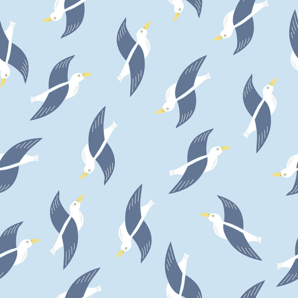 Seamless pattern with cute sea birds. Cartoon characters illustration. - Vettoriali, immagini