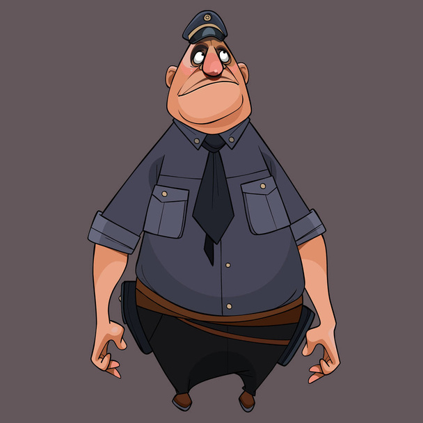 cartoon man in uniform of policeman stands and looks up - Διάνυσμα, εικόνα