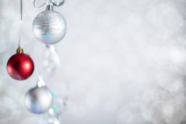 Silver Christmas balls with ribbon - Foto, immagini