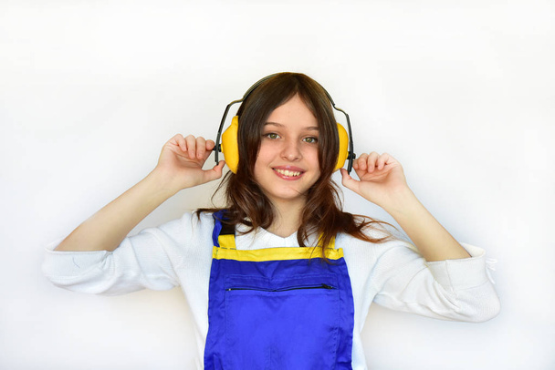portrait of a girl in headphones on a white background, - Photo, Image