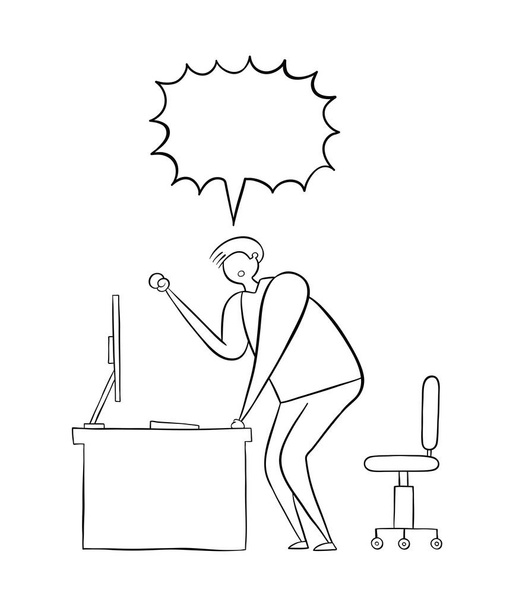 The man is at the computer desk and yelling frustrated. Vector i - Vector, Image