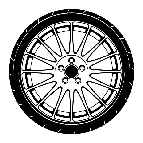 векторный силуэт колеса автомобиля, значок, логотип, монохромный, цвет черный и прозрачный для концептуального дизайна
 - Вектор,изображение