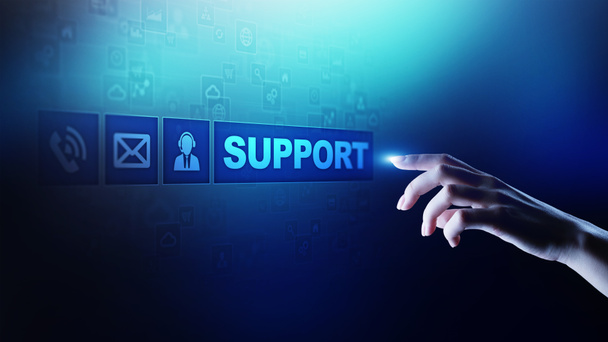 Support button on virtual screen. Customer service and communication concept. - Photo, Image