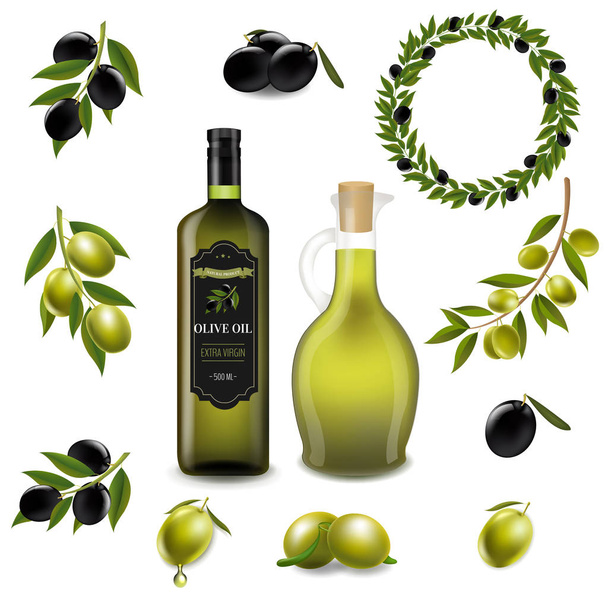 Olive Set With Wreath Isolated White Background With Gradient Mesh, Vector Illustration  - Διάνυσμα, εικόνα