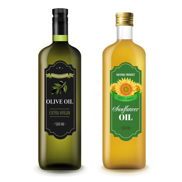 Sunflowers And Olive Oils Bottle transparent Background With Gradient Mesh, Vector Illustration - Vektor, Bild