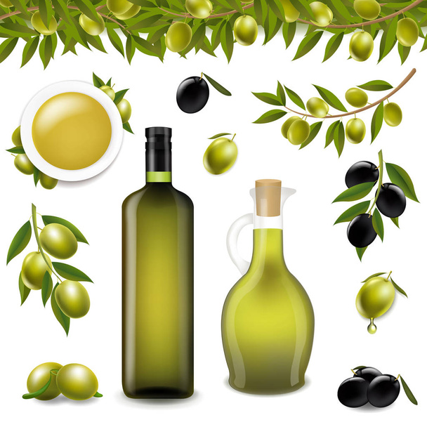 Big Set With Branch Olives And With White background With Gradient Mesh, Vector Illustration - Διάνυσμα, εικόνα