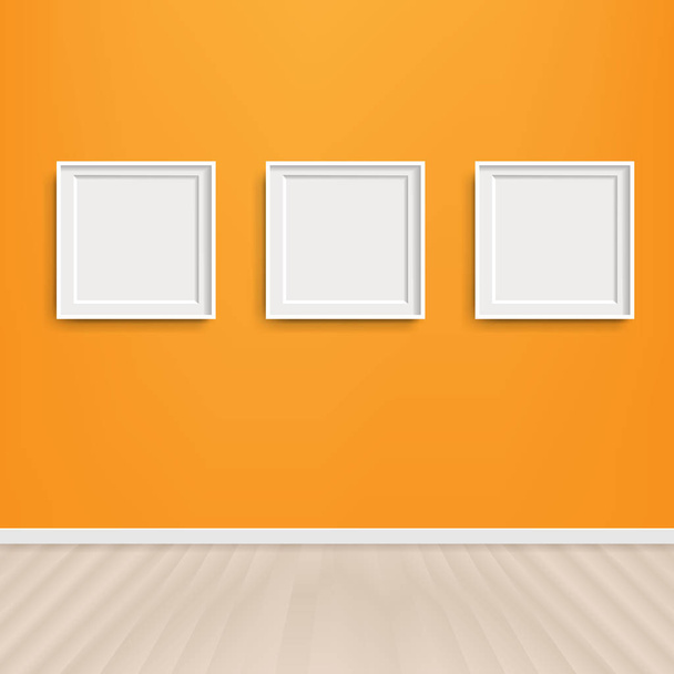 Orange Wall With Picture Frame With Gradient Mesh, Vector Illustration - Vector, Image