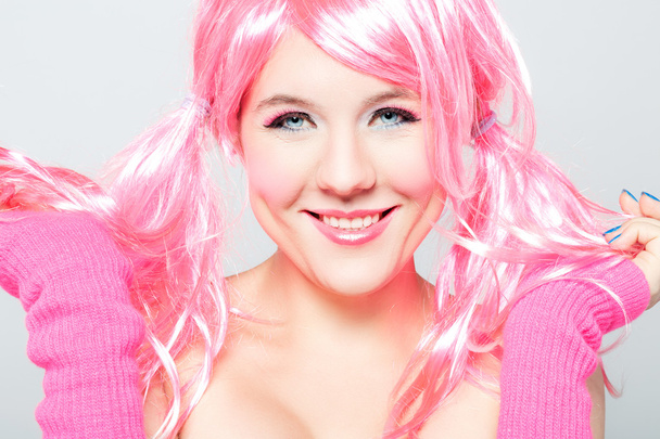 Beautiful happy girl with pink hair - Foto, Imagem