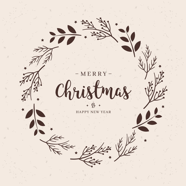 Merry Christmas greeting text branch wreath circle background - Vector, afbeelding